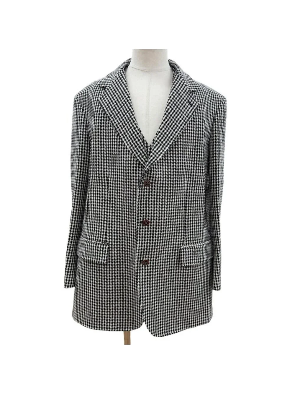 Gucci Cashmere Blend Interlocking Button Houndstooth Pattern Vest Set